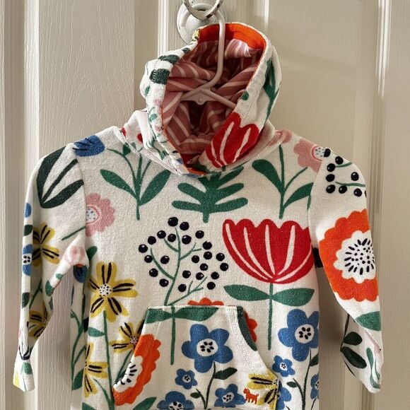 Mini Boden White Floral Swim Dress Cover Up Towelling Terry Hooded Girls SZ 3-4 - Picture 2 of 12